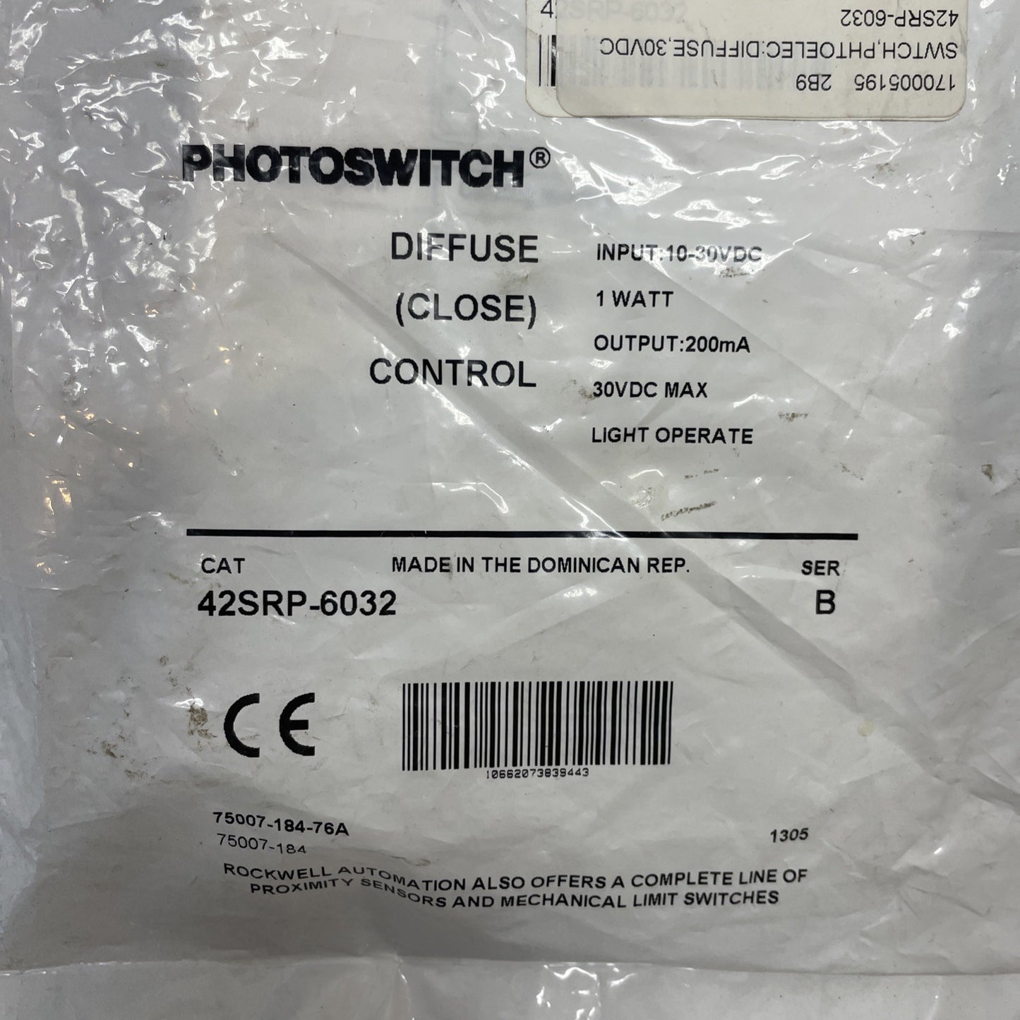 NEW 42SRP-6032 /B Allen-Bradley Photoelectric Sensor 10-30V DC Sharp Diffuse