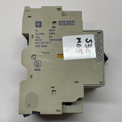 Telemecanique GV2-M05 Motor Circuit Breaker 0.63-1A Thermal Magnetic w/ GV2-AN11