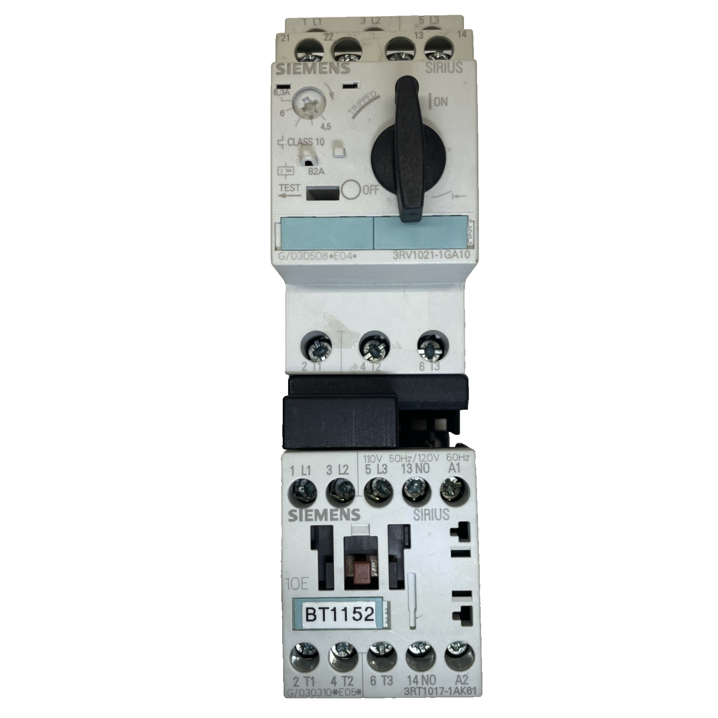 SIEMENS 3RV1021-1GA10 SIRIUS MANUAL MOTOR STARTER WITH 3RT1017-1AK61 CONTACTOR
