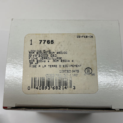 Cooper 7765 50A 600 VAC/250 VDC 3P-4W Armored Locking Plug Hart-Lock