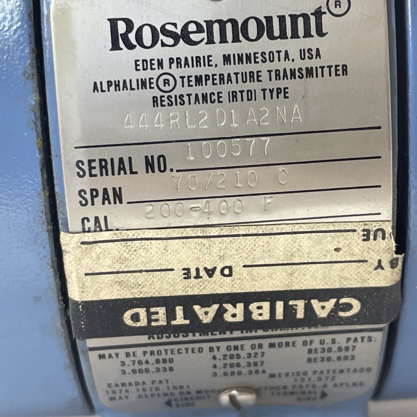 Rosemount Model 444RL2D1A2NA RTD Temp Transmitter Span 70/210 °C