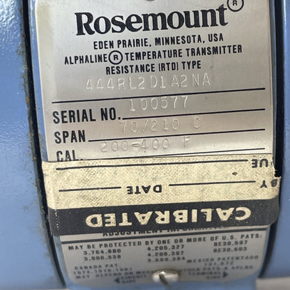 Rosemount Model 444RL2D1A2NA RTD Temp Transmitter Span 70/210 °C