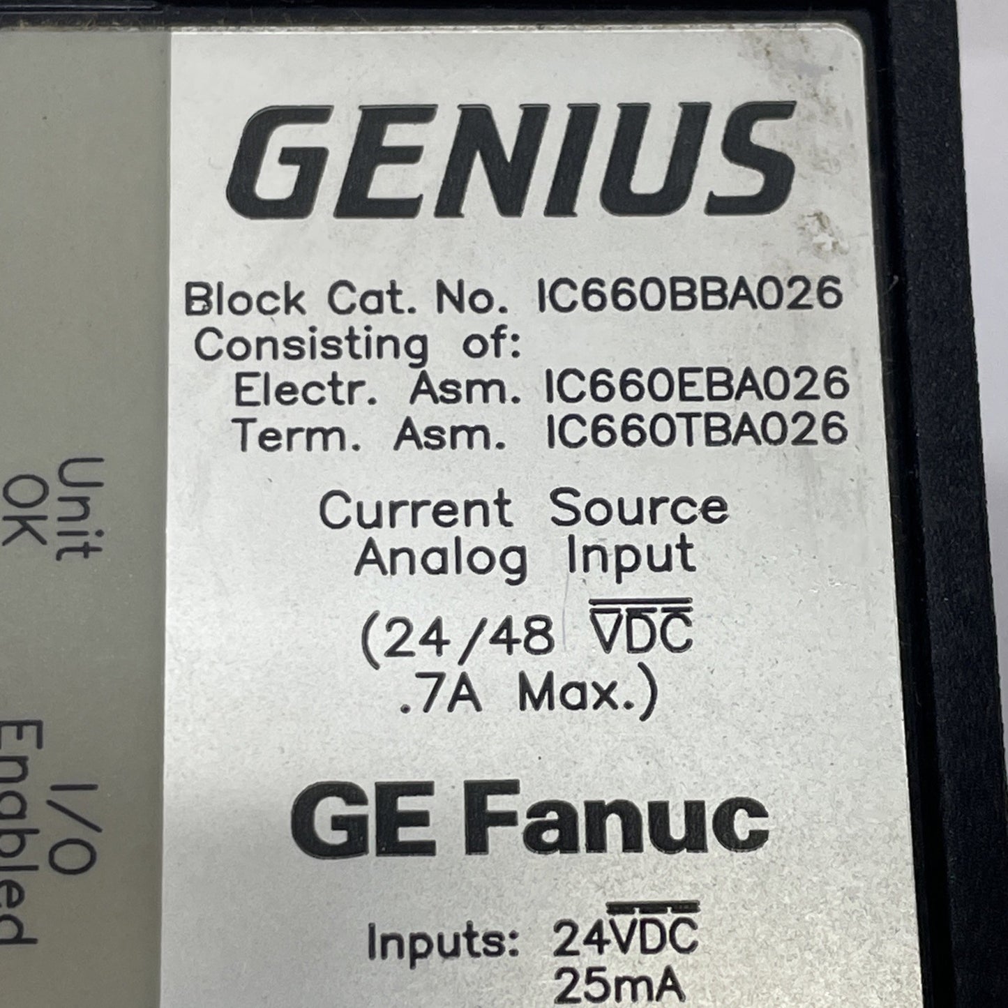 GE Fanuc IC660BBA026 Genius Analog Input Block Module 24/48VDC .7A