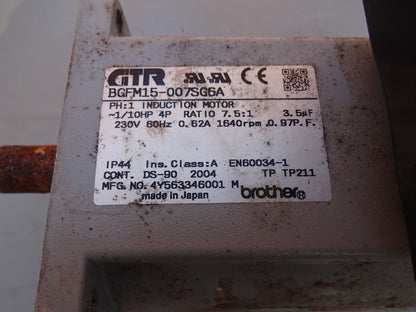 GTR BGFM15-007SG6A INDUCTION MOTOR / 4P 1/10 HP 230V 60HZ 0.62A 1640 RPM