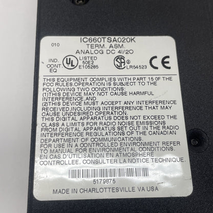GE Fanuc IC660BBA020 Genius Analog In/Out – Missing Faceplate/Label Cover