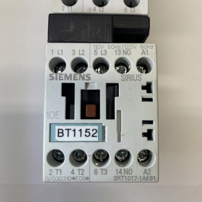 SIEMENS 3RV1021-1GA10 SIRIUS MANUAL MOTOR STARTER WITH 3RT1017-1AK61 CONTACTOR