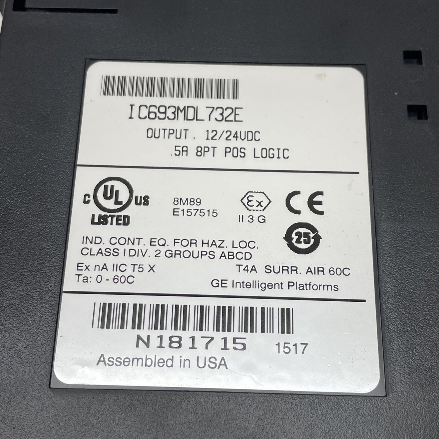 GE Fanuc  IC693MDL732E  12/24 VDC 8-Point Positive Logic Output Module