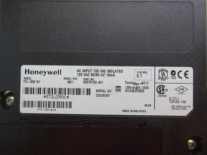 HONEYWELL TC-IDK161 / M01 / AC INPUT 120 VAC ISOLATED MODULE 50/60 HZ 15MA