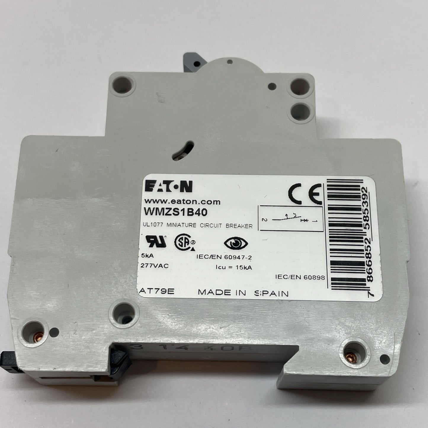 Eaton WMZS1B40 1-Pole DIN Rail Circuit Breaker 40A 5kA Type B SP UL1077