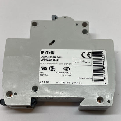 Eaton WMZS1B40 1-Pole DIN Rail Circuit Breaker 40A 5kA Type B SP UL1077