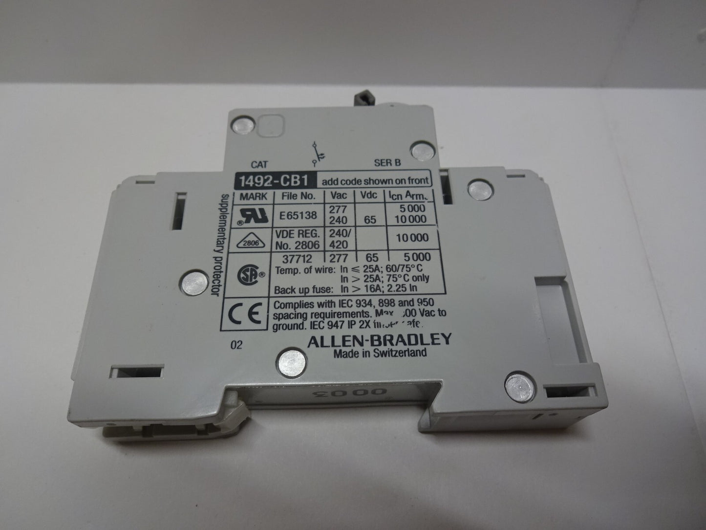 ALLEN BRADLEY 1492-CB1-G010 / G 010 / 1A 1P CIRCUIT BREAKER SERIES B