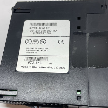 GE FANUC IC693CPU364-FM / IC693CPU364 CPU 240K USER MEM W/ ETHERNET COMM