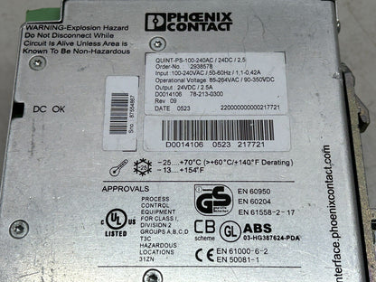 PHOENIX CONTACT QUINT-PS-100-240AC/24DC/2.5 POWER SUPPLY 1.1-0.42AMP 100-240VAC