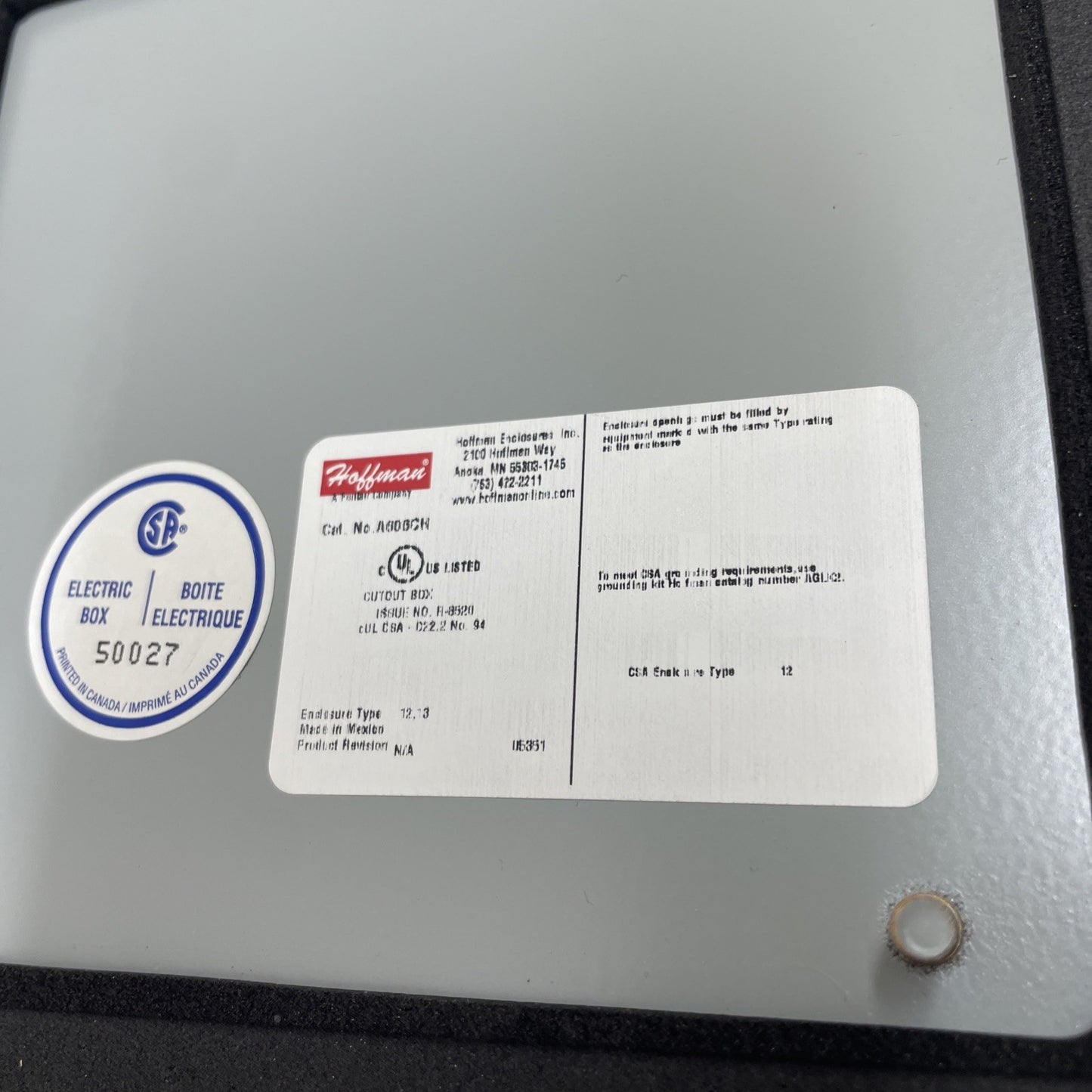 HOFFMAN A606CH 6x6x4" Steel Junction Box Enclosure NEMA 12 IP65