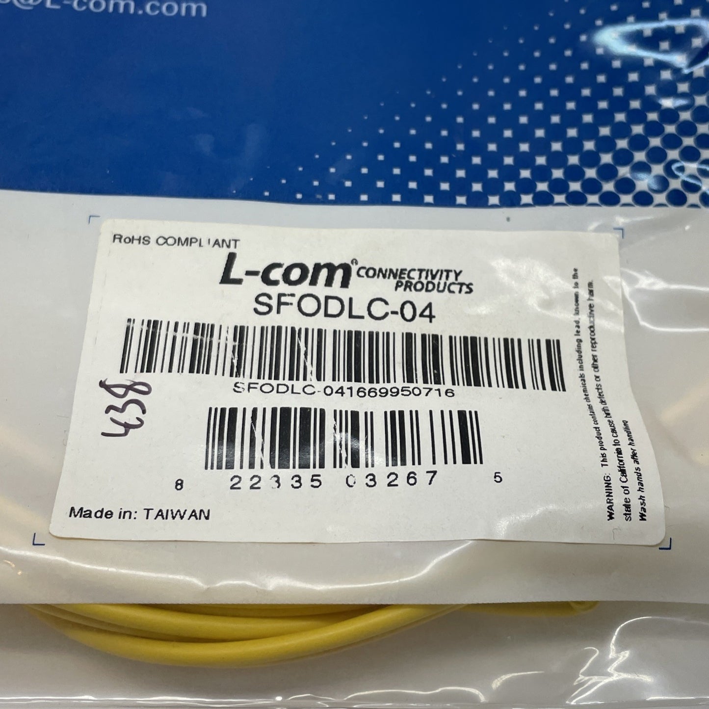 L-Com SFODLC-04 Fiber Optic Cable LC-LC 9/125 Singlemode Duplex 4m