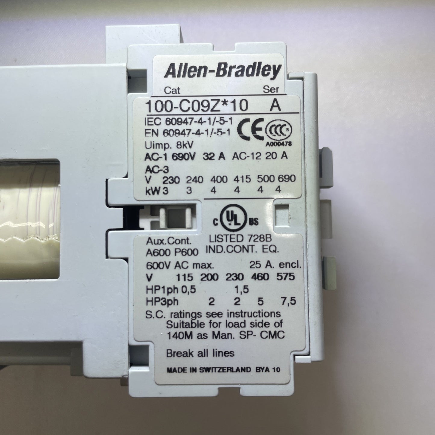 Allen-Bradley 100-C09Z*10 Ser. A Contactor 100C09Z10