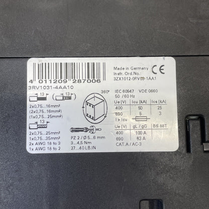 Siemens Sirius 3R Manual Combination Starter 3RV1031-4AA10 / 3RV10314AA10