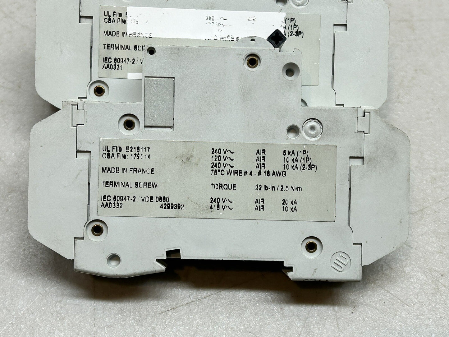 MERLIN GERIN 60123 MULTI9 C60N 5A TYPE D 1 POLE 5A CIRCUIT BREAKER (LOT OF 3)