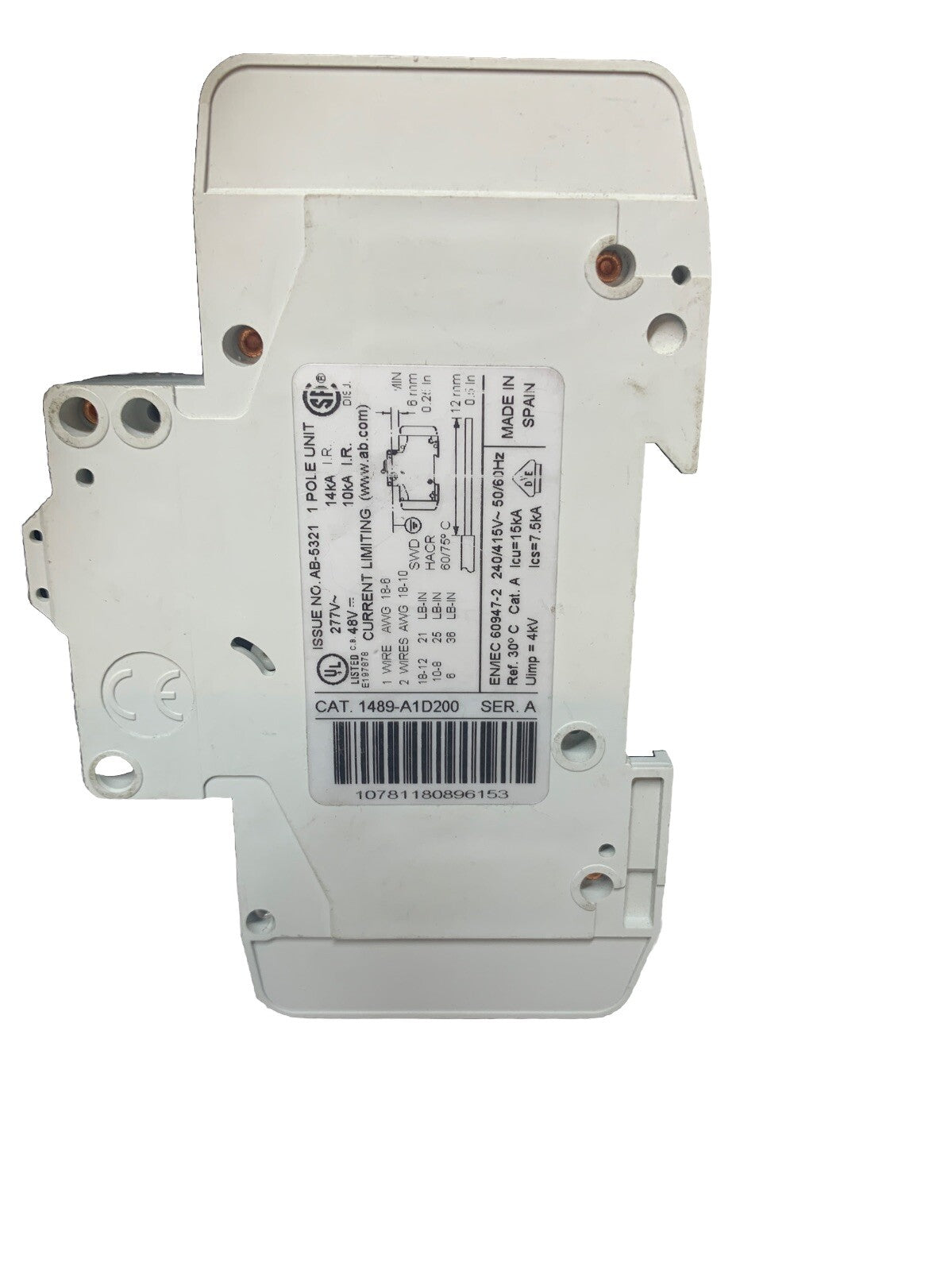 ALLEN BRADLEY 1489-A CIRCUIT BREAKER SER. A 20AMP 1489-AD200
