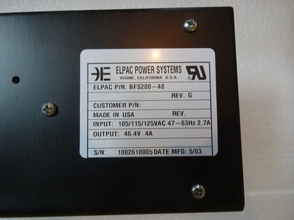 ELPAC BFS200-48 / POWER SUPPLY REV G 105/115/125VAC 47-63HZ 2.7A / NEW