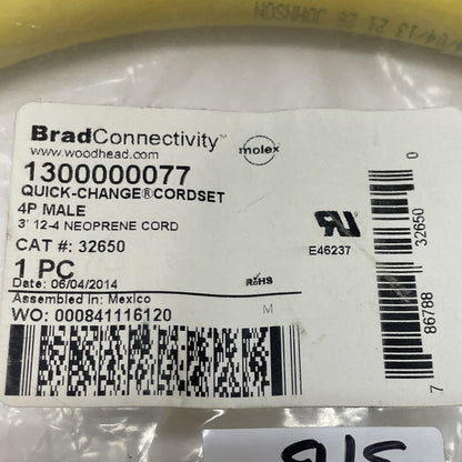 Molex/Brad Connectivity 1300000077 4P 3ft Quick Change Cordset 32650