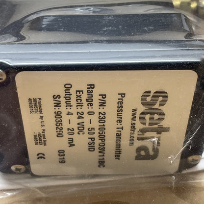 Setra 2301050PD3V11BC  0-50 PSI DP Transmitter 4-20mA Viton 3-Valve Manifold