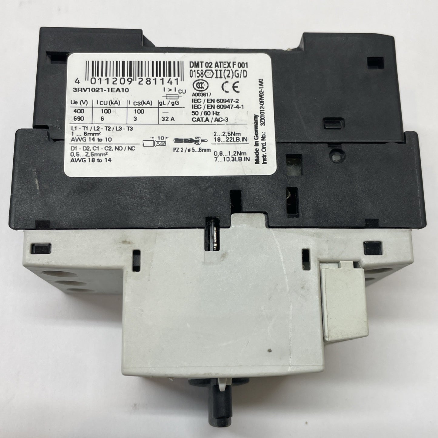 Siemens 3RV1021-1EA10 Motor Protection Circuit Breaker 2.8-4A