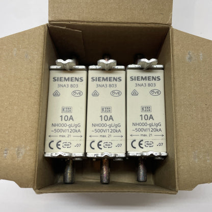 (LOT OF 3) Siemens 3NA3-803 / 3NA3803 Industrial Fuse 10 Amp 500V / 120kA