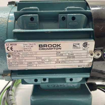 Brook Crompton WA4M.33-2C 0.33HP AC Motor 3PH 230/460V  W-DA71SJ Frame 1680 RPM