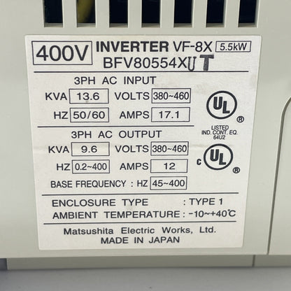 Panasonic VF-8X BFV80554XUT Inverter 5.5KW 400V 3-Phase Variable Frequency Drive