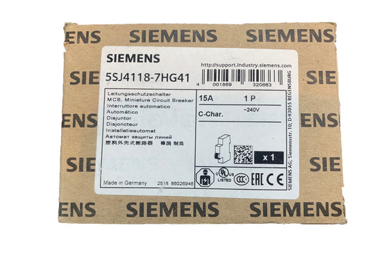 SIEMENS 5SJ4118-7HG41 (NEW IN BOX) 15A 1 POLE MINIATURE CIRCUIT BREAKER