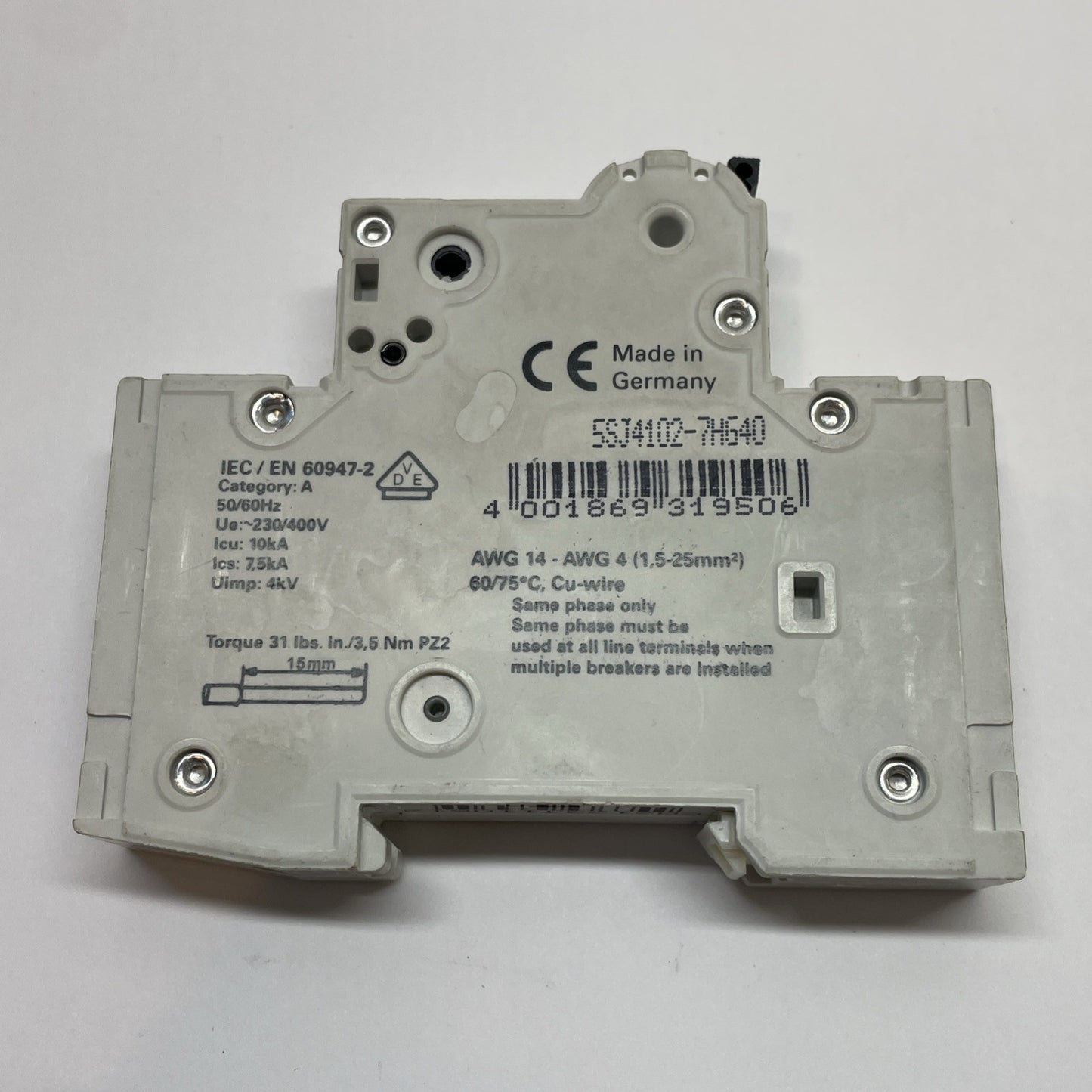 SIEMENS 5SJ41 Miniature Circuit Breaker 1-Pole 2A Overcurrent Protection