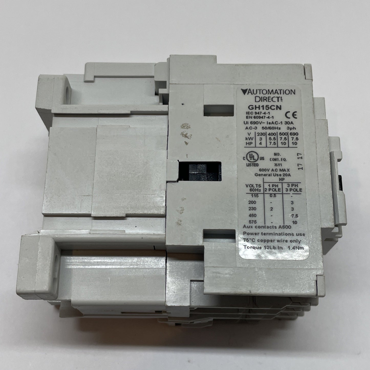 Automation Direct GH15CN IEC Contactor 20A 600VAC Coil Motor Control