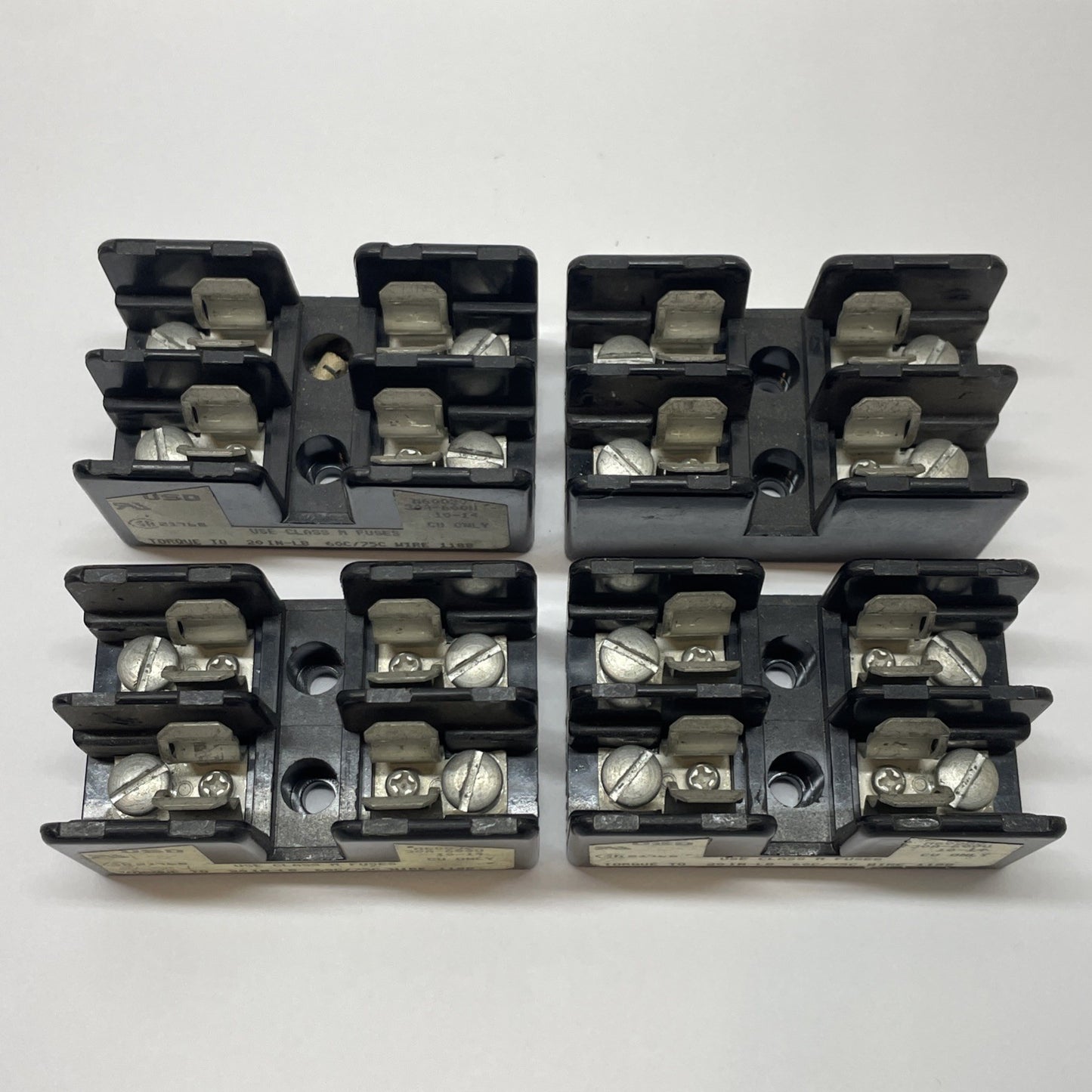 (LOT OF 4) Bussman M60030 Fuse Holder Block 30A 600V Type M Fuses 10-14 AWG Wire