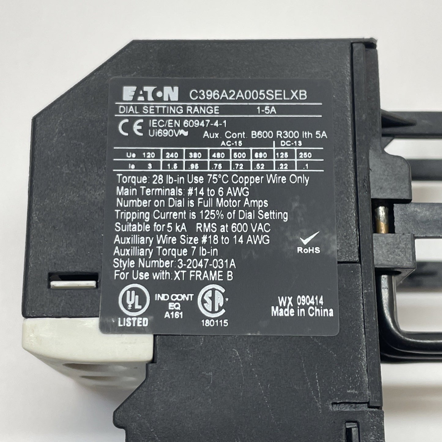 Eaton C396A2A005SELXB Overload Relay 1-5A Electronic Industrial Control