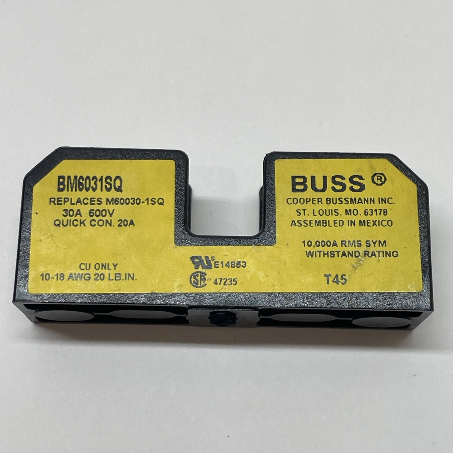 Cooper Bussman BM6031SQ Buss Fuse Block 30A 600V Fuse Holder 1 Pole 10*38mm