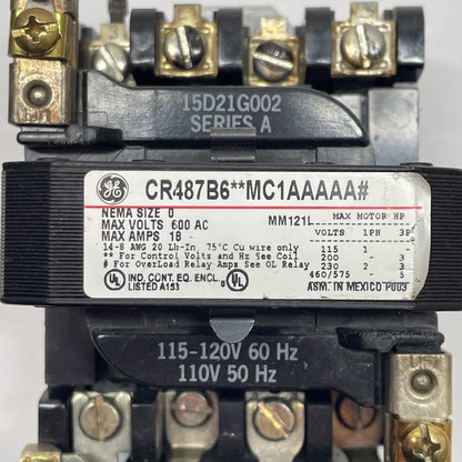 GE NEMA SIZE 0 MOTOR STARTER 120V COIL / CR487B6**MC1AAAAA#
