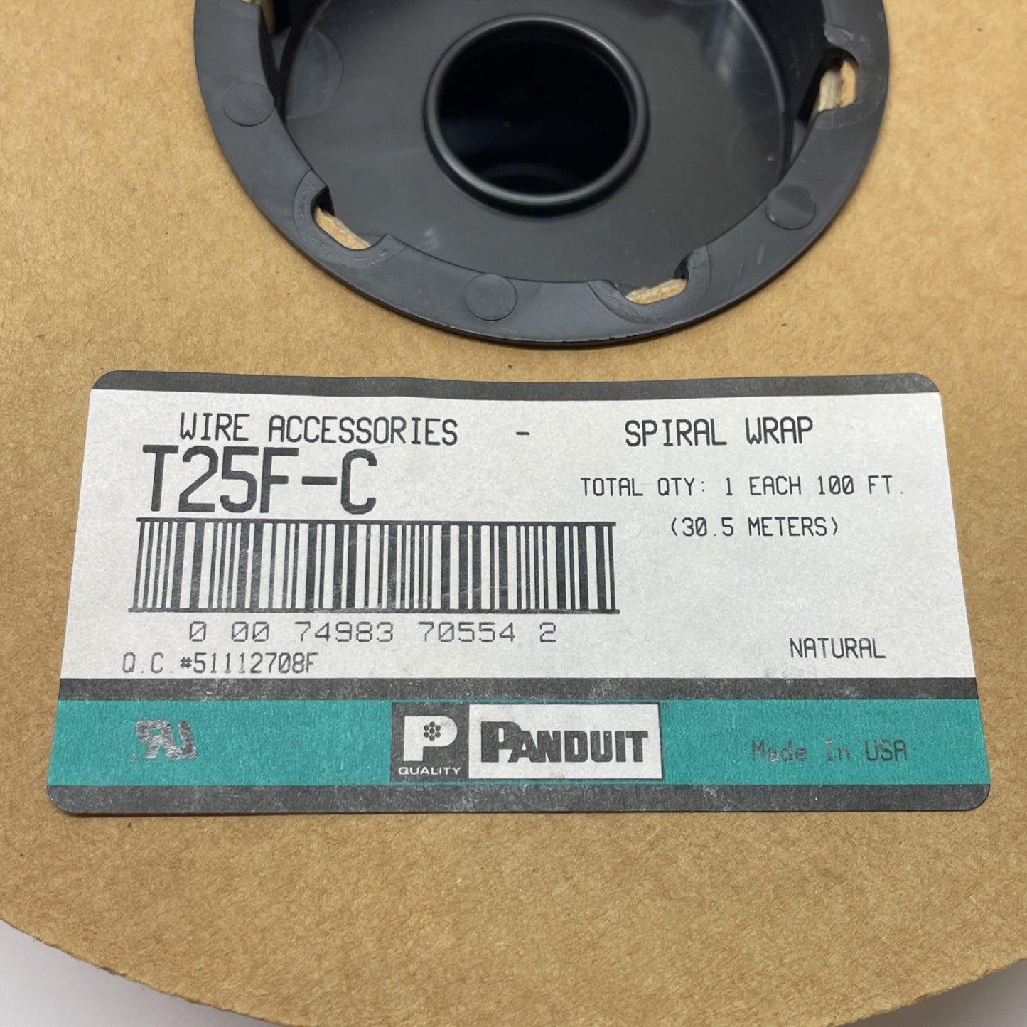 Panduit T25F-C, 0.25" OD x 100' L, 3/16 to 2" Bundle Diameter, Spiral Wrap 30.5m