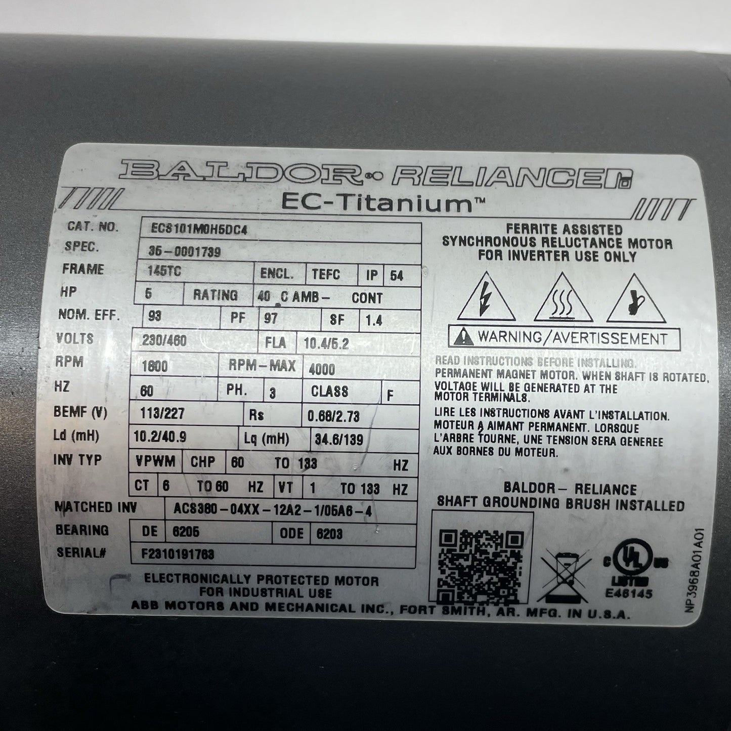 Baldor-Reliance ECS101M0H5DC4 5HP 3-Phase Variable Speed AC Motor