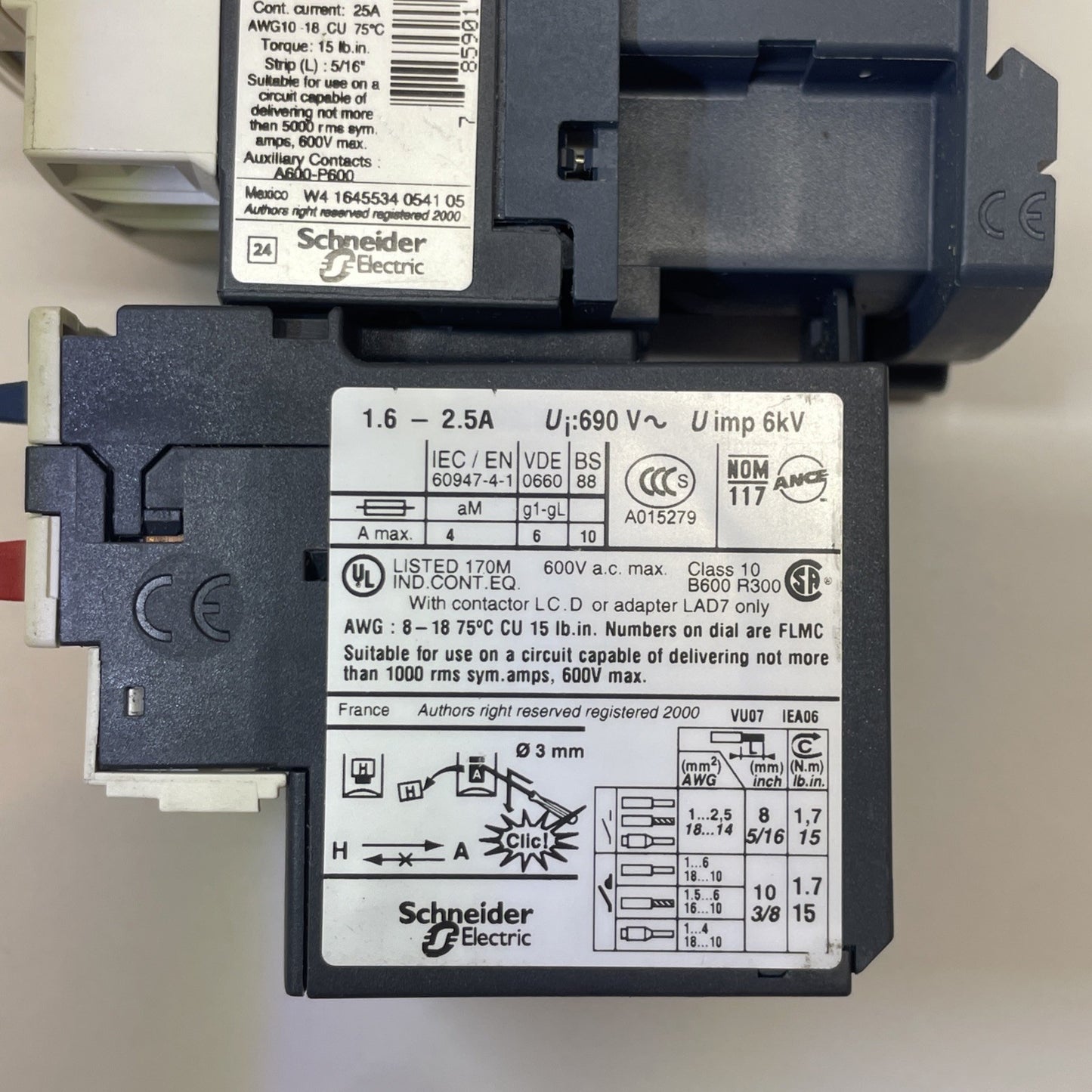 Schneider LC1D09 Contactor + LRD07 Overload Relay 9A 1.6–2.5A Motor Starter