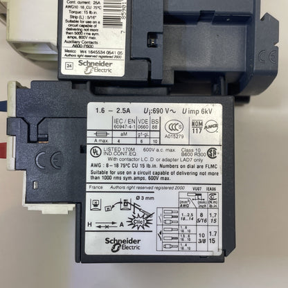 Schneider LC1D09 Contactor + LRD07 Overload Relay 9A 1.6–2.5A Motor Starter