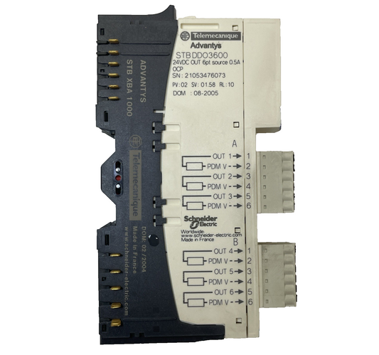 Schneider STBDDO3600 Digital Output Module 24VDC 6Pt Source w/ STB XBA 1000 BASE
