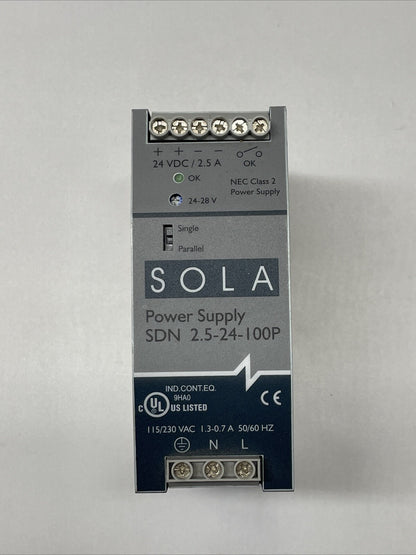 EMERSON SOLA SDN 2.5-24-100P POWER SUPPLY OUPUT 24VDC 2.5A INPUT 115/230VAC