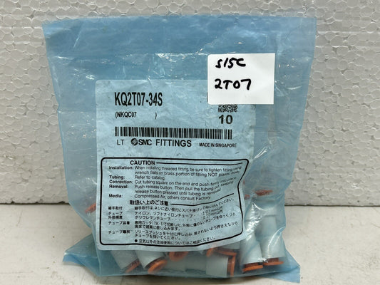 SMC FITTINGS KQ2T07-34S / BAG OF 10 NEW