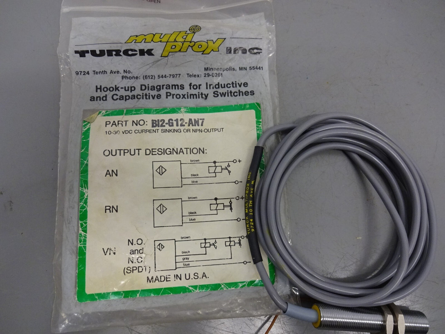 TURCK BI2-G12-AN7 Inductive Proximity Sensor 10-30 VDC NPN 2mm M12