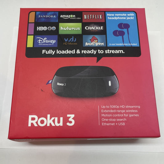 Roku 3 (3rd gen) Media Streamer Device 4200R + Remote and AC Adapter + Earbuds