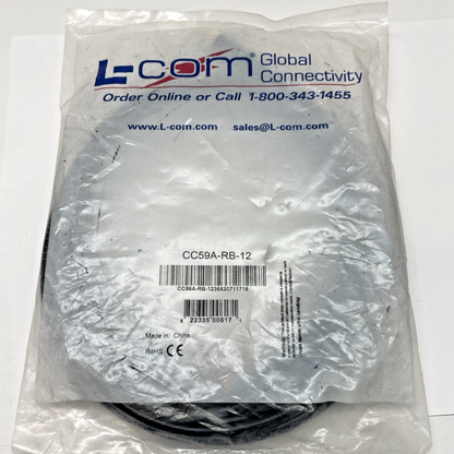 RG59A Coaxial Cable, RCA Male / BNC Male, 12.0 ft - NEW