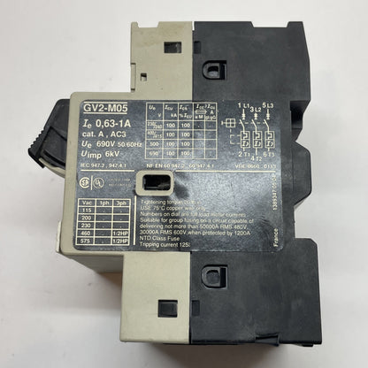 Telemecanique GV2-M05 Motor Circuit Breaker 0.63-1A Thermal Magnetic w/ GV2-AN11