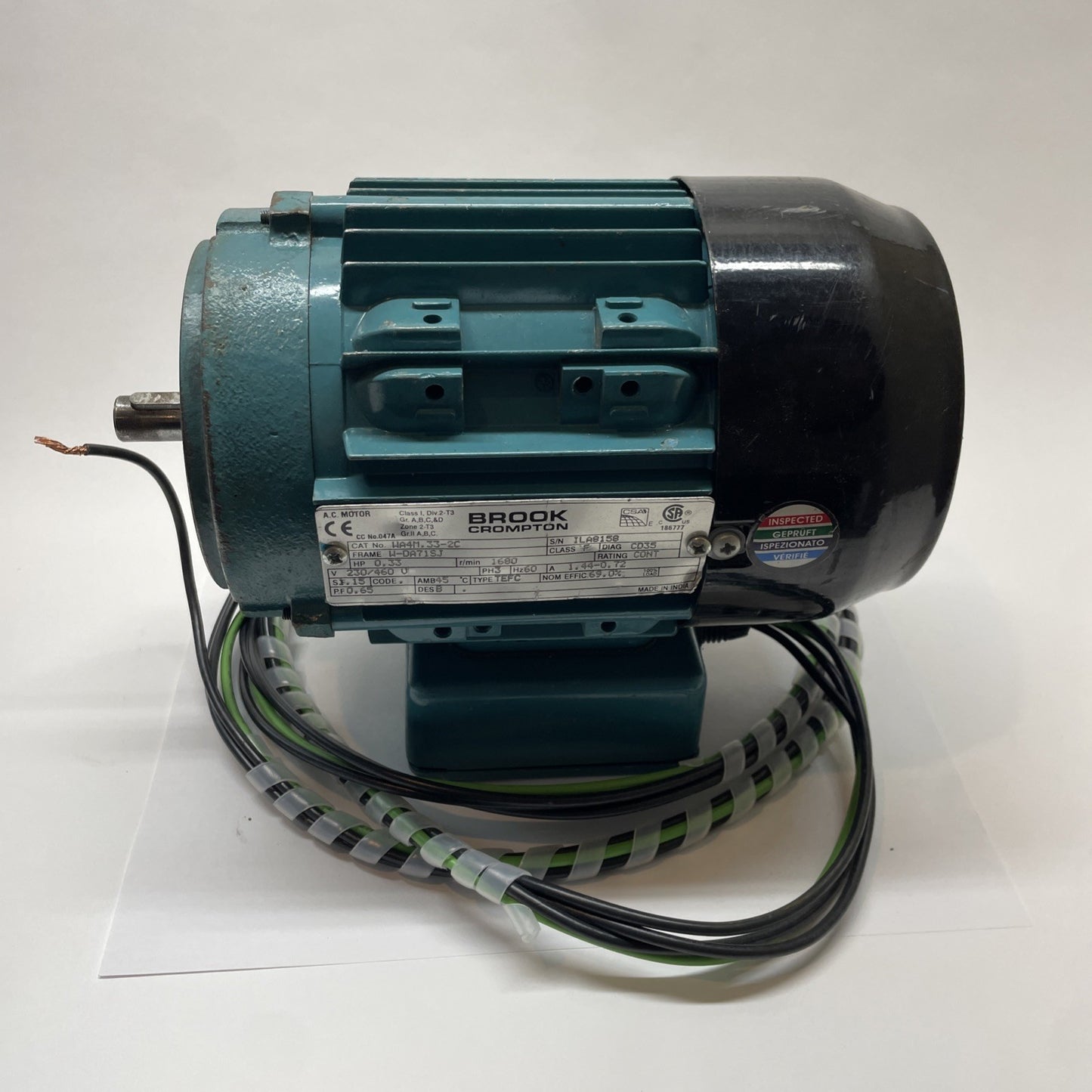 Brook Crompton WA4M.33-2C 0.33HP AC Motor 3PH 230/460V  W-DA71SJ Frame 1680 RPM