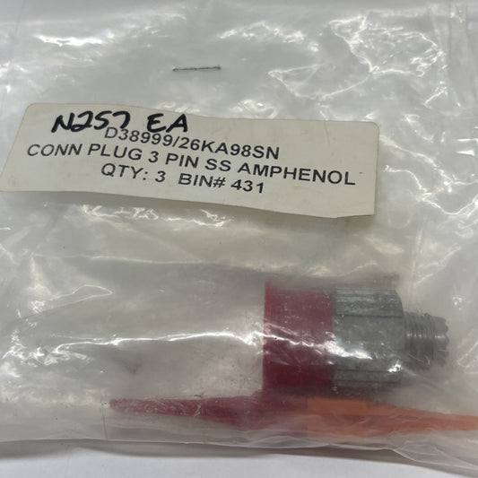 Amphenol D38999/26KA98SN Size 9 3-Socket Crimp Plug Connector
